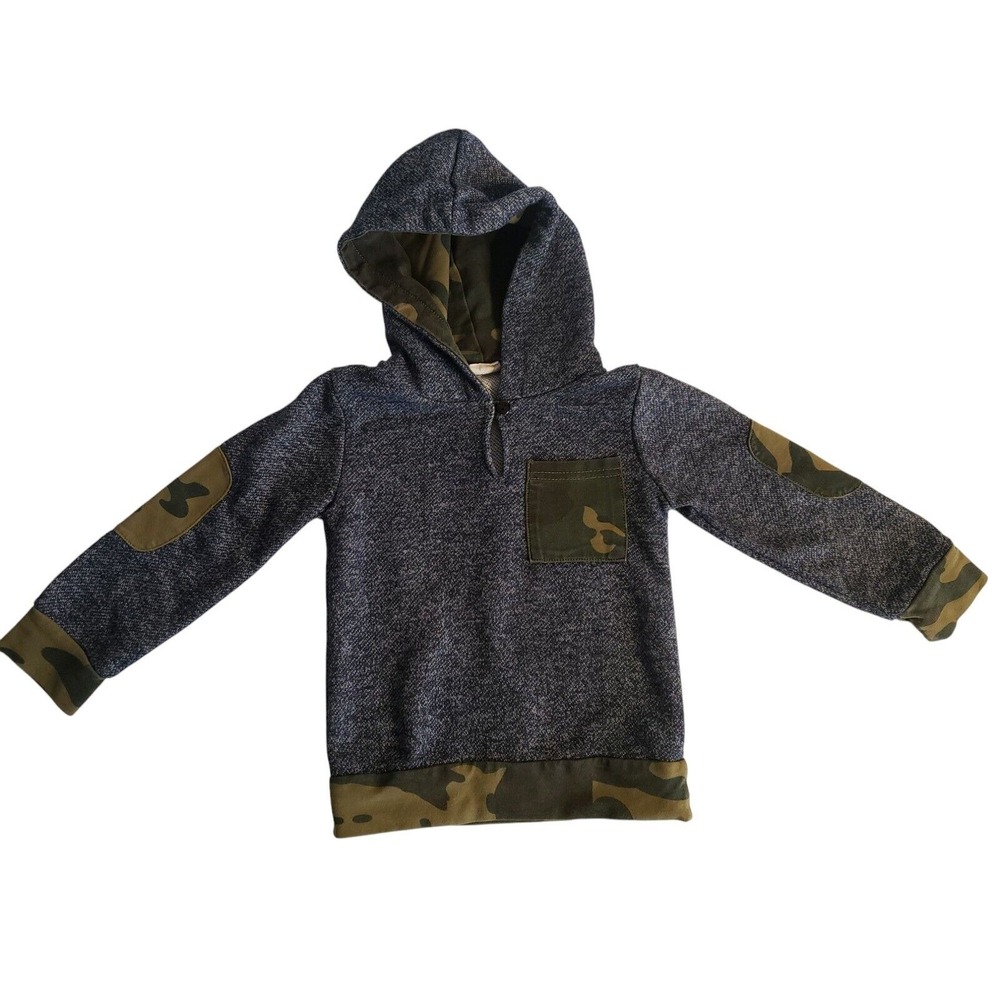 Echunooy Camo Accent Hoodie Pullover Pocket Patches‎ Gray Blue Size 110 4T